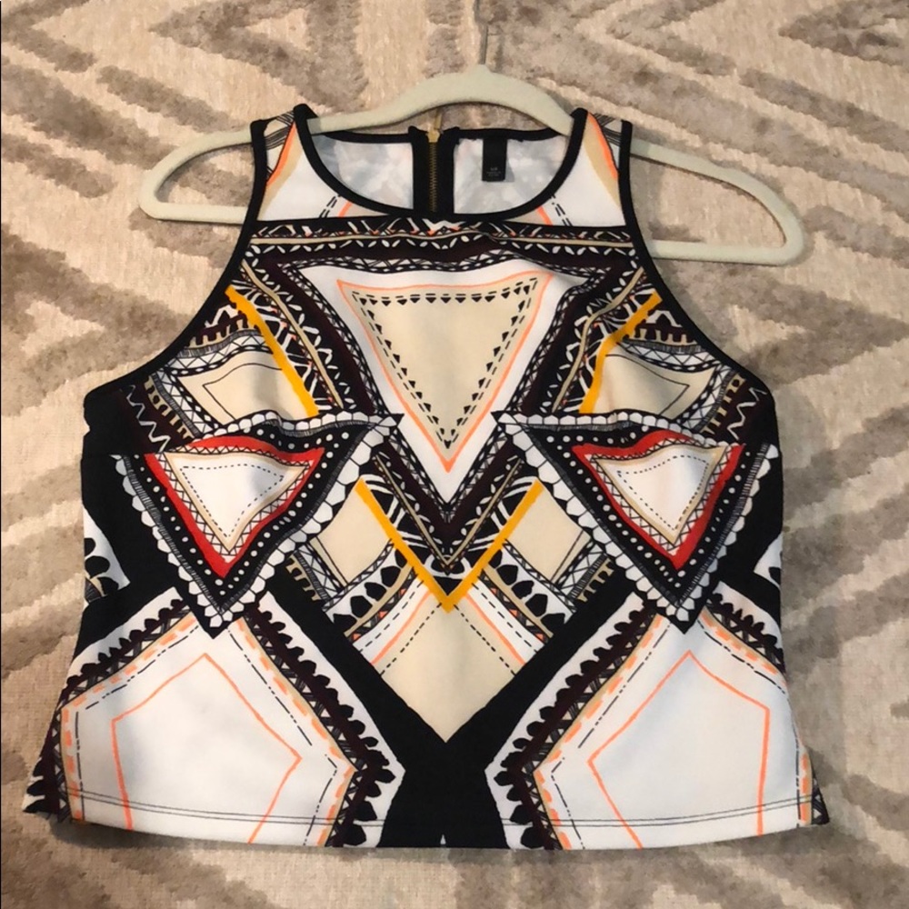 Fitted crop top tribal Aztec print top